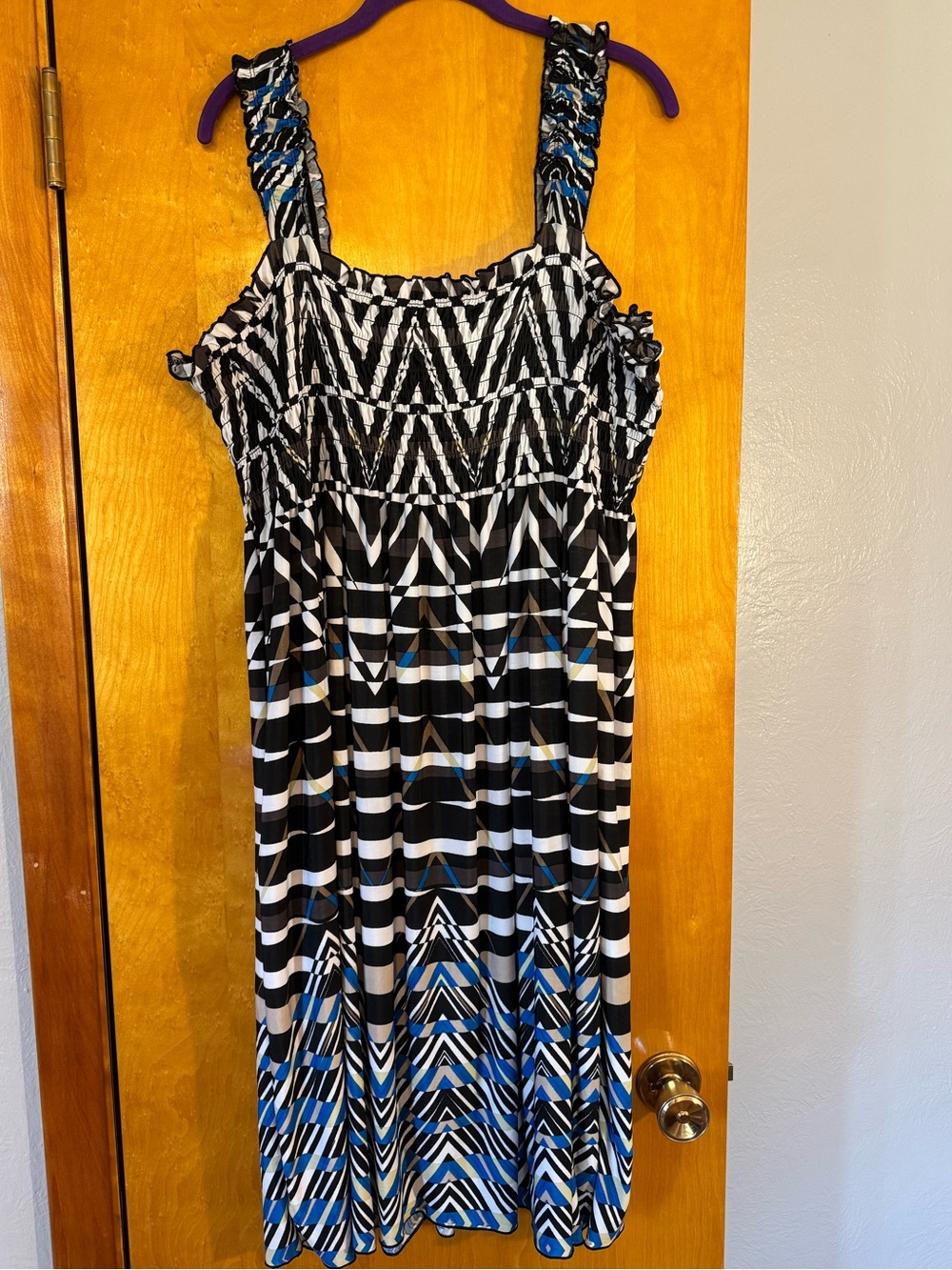 WinWin Black & White Geo Tank Midi Dress with Blue Accent